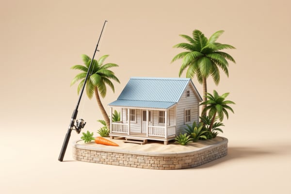 Une canne à pêche et une maison des îles 